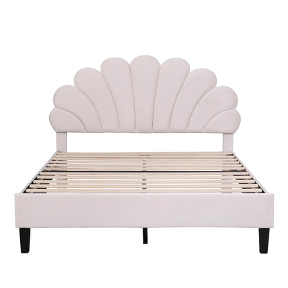 Full Size Upholstered Platform Bed with Flower Headboard
