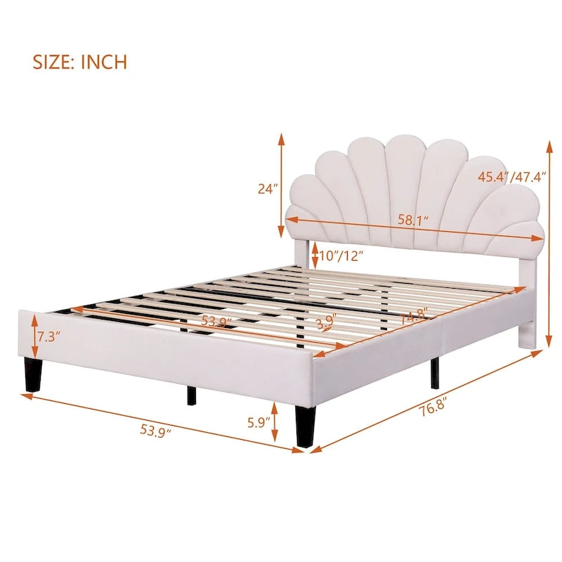 Full Size Upholstered Platform Bed with Flower Headboard