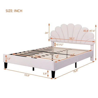Full Size Upholstered Platform Bed with Flower Headboard