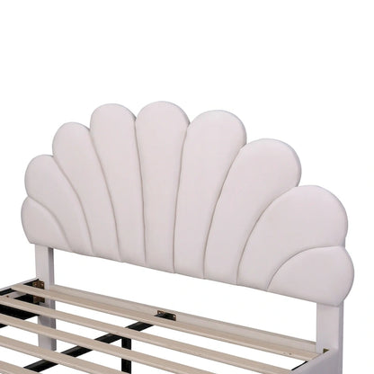 Full Size Upholstered Platform Bed with Flower Headboard