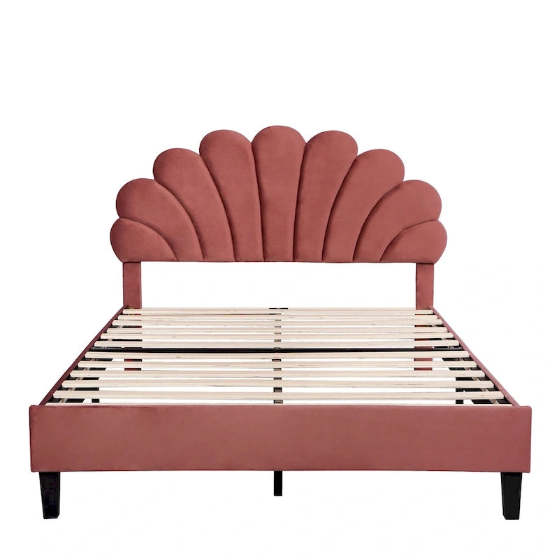 Full Size Upholstered Platform Bed with Flower Headboard