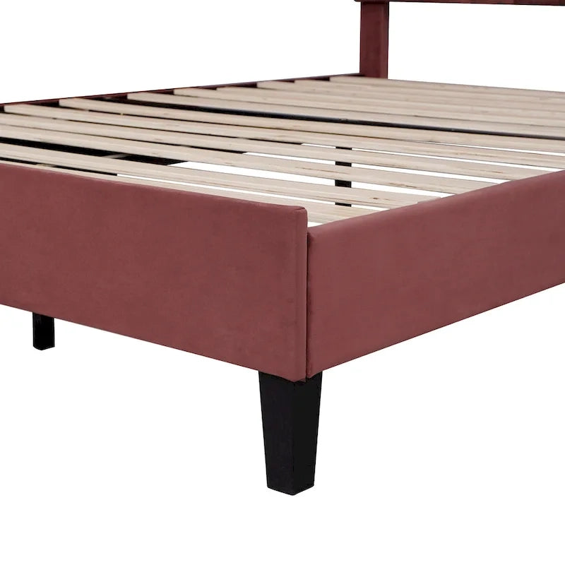 Full Size Upholstered Platform Bed with Flower Headboard