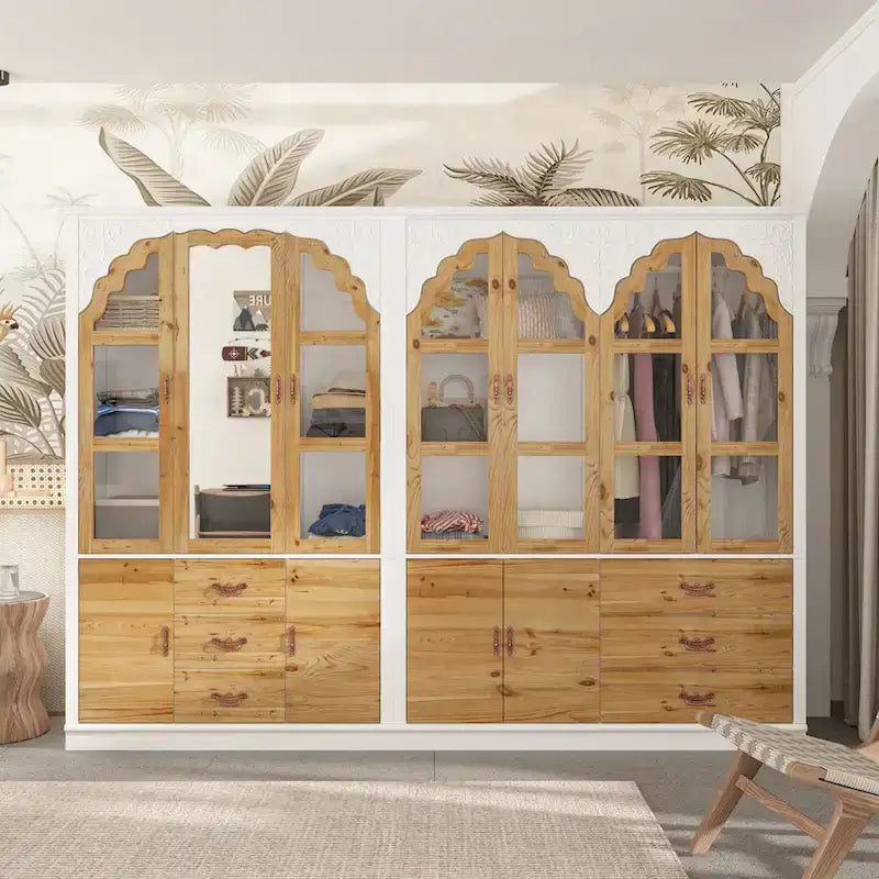 Classic Elegance Armoire Expandable Rustic Wardrobe with Glass Door