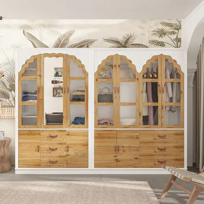 Classic Elegance Armoire Expandable Rustic Wardrobe with Glass Door