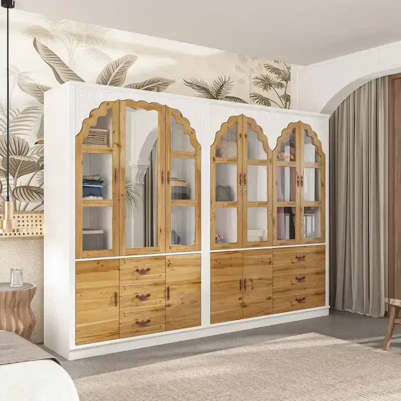 Classic Elegance Armoire Expandable Rustic Wardrobe with Glass Door