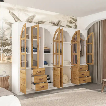 Classic Elegance Armoire Expandable Rustic Wardrobe with Glass Door