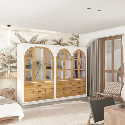 Classic Elegance Armoire Expandable Rustic Wardrobe with Glass Door