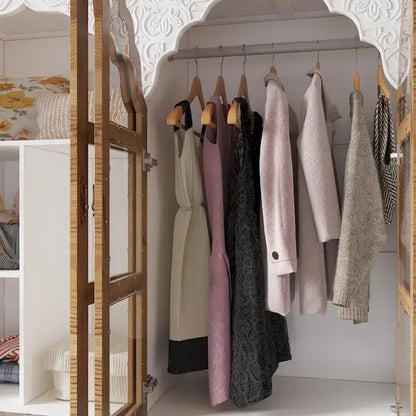 Classic Elegance Armoire Expandable Rustic Wardrobe with Glass Door