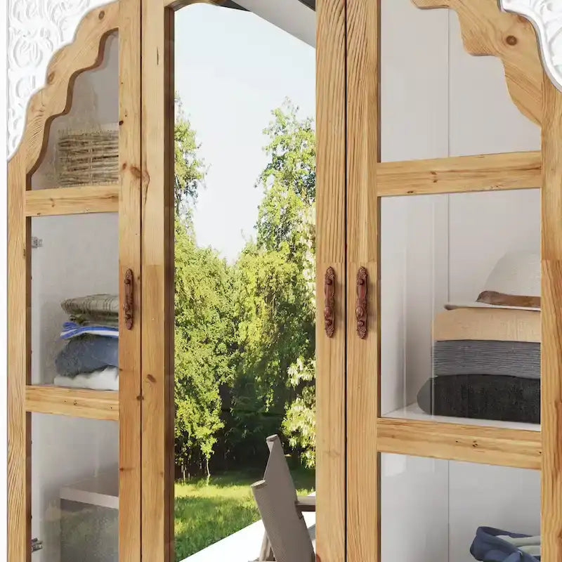 Classic Elegance Armoire Expandable Rustic Wardrobe with Glass Door
