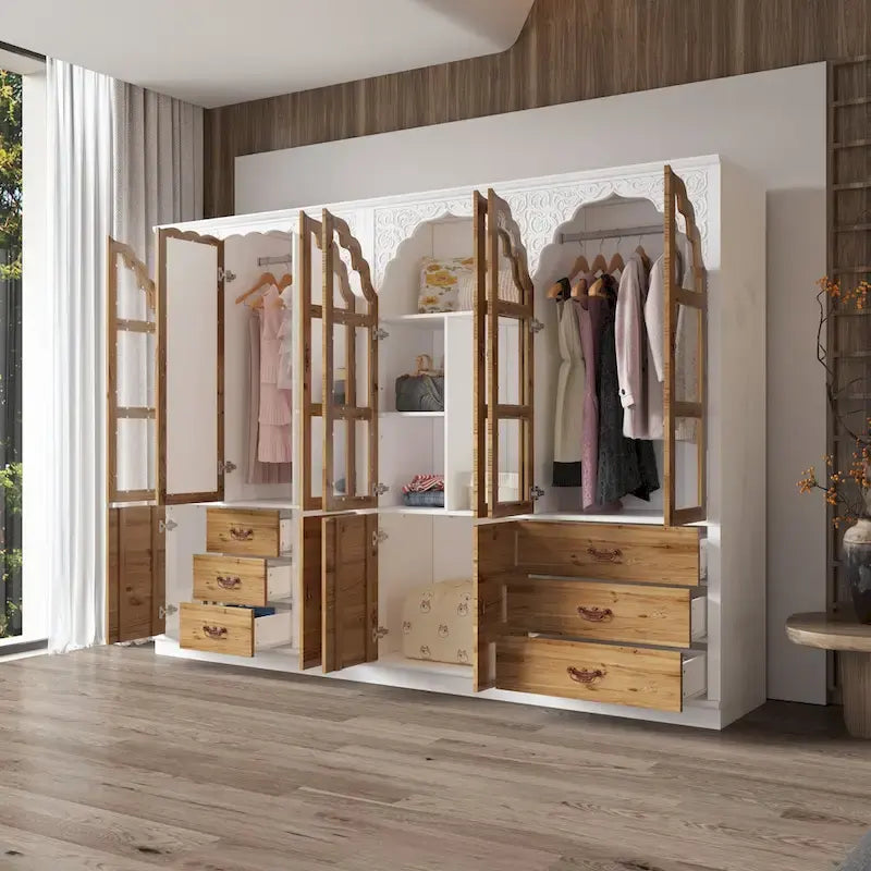 Classic Elegance Armoire Expandable Rustic Wardrobe with Glass Door