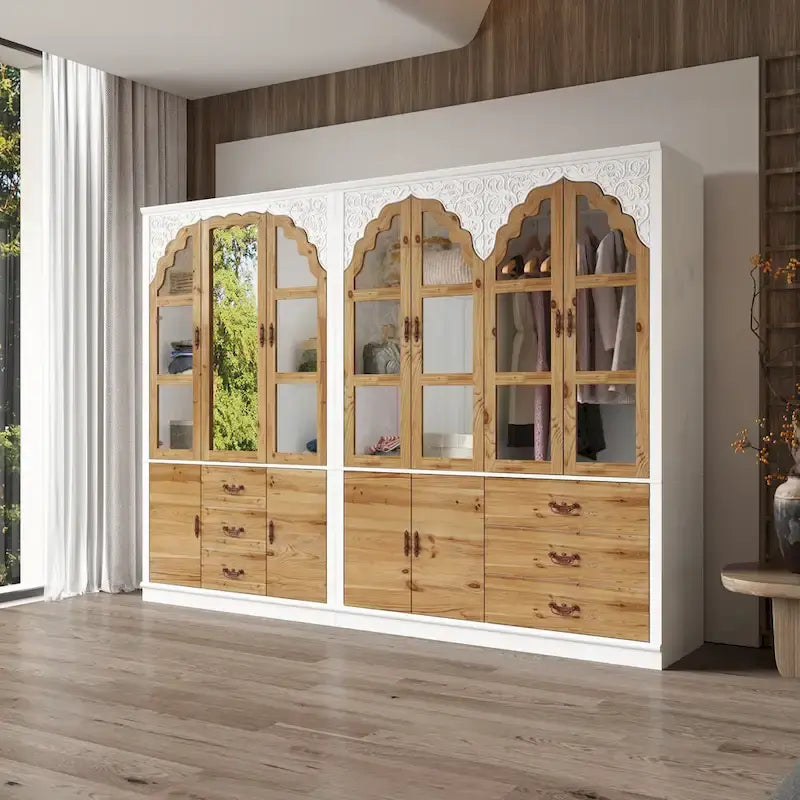 Classic Elegance Armoire Expandable Rustic Wardrobe with Glass Door