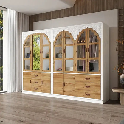 Classic Elegance Armoire Expandable Rustic Wardrobe with Glass Door