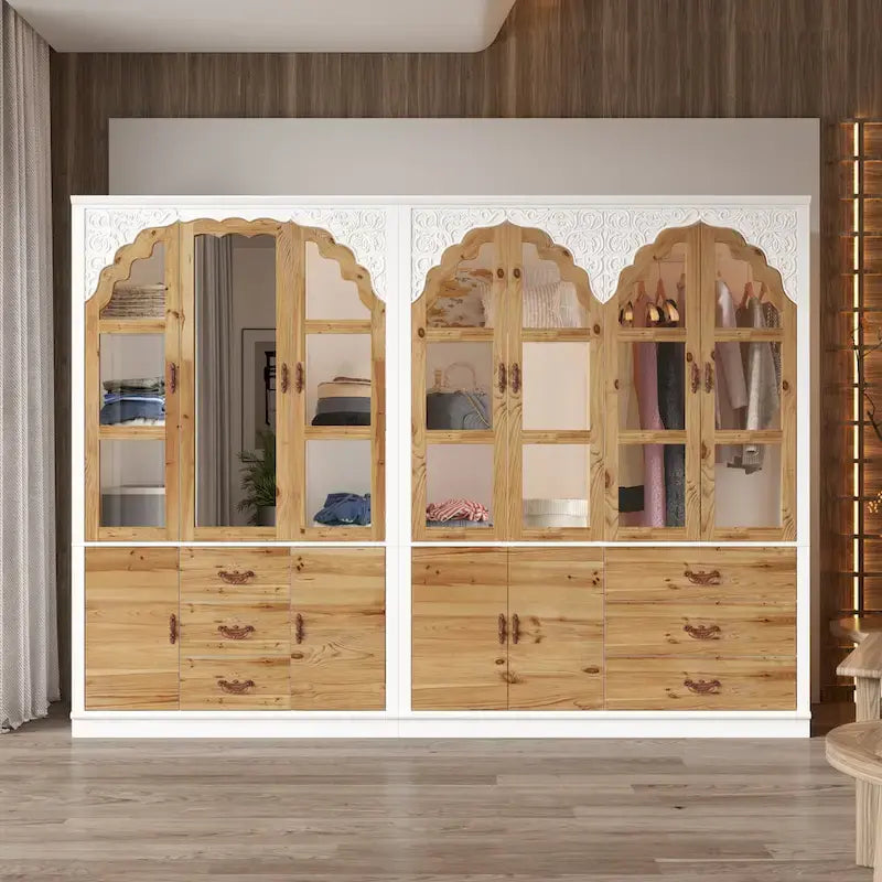 Classic Elegance Armoire Expandable Rustic Wardrobe with Glass Door