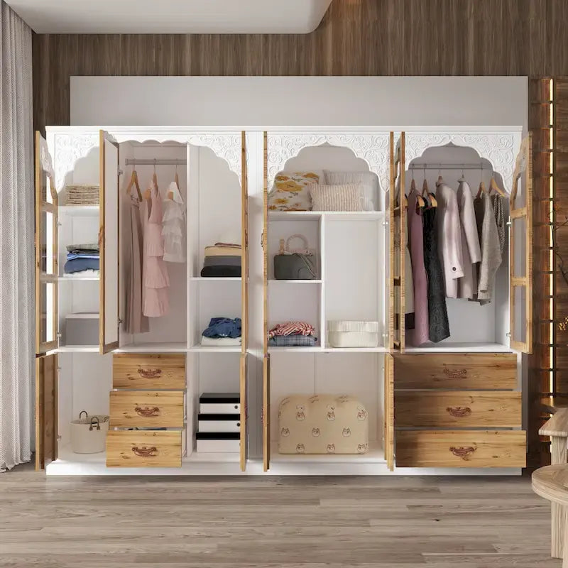 Classic Elegance Armoire Expandable Rustic Wardrobe with Glass Door