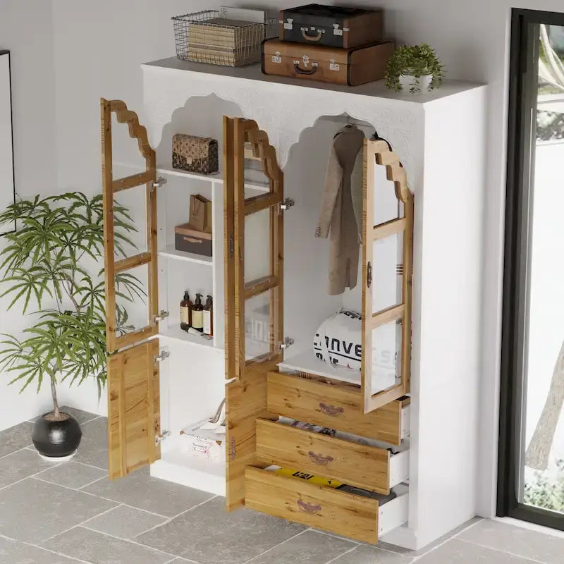 Classic Elegance Armoire Expandable Rustic Wardrobe with Glass Door