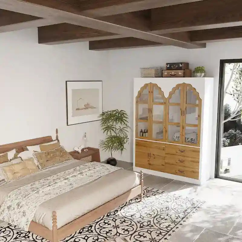 Classic Elegance Armoire Expandable Rustic Wardrobe with Glass Door