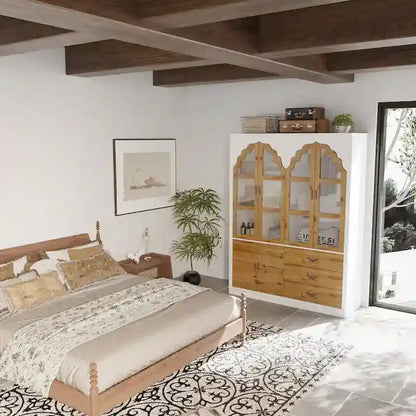 Classic Elegance Armoire Expandable Rustic Wardrobe with Glass Door