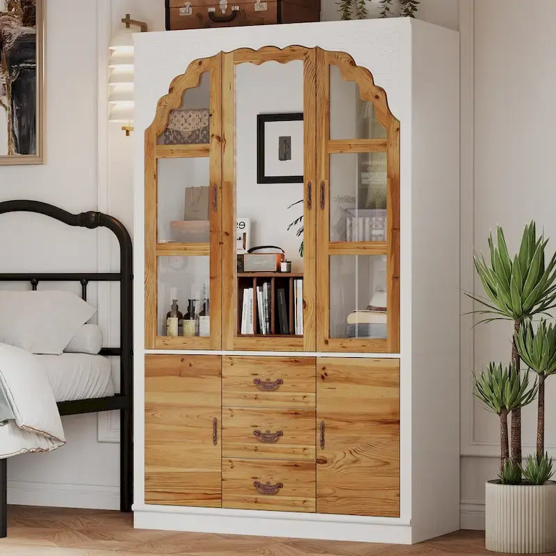 Classic Elegance Armoire Expandable Rustic Wardrobe with Glass Door