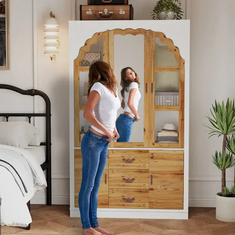 Classic Elegance Armoire Expandable Rustic Wardrobe with Glass Door