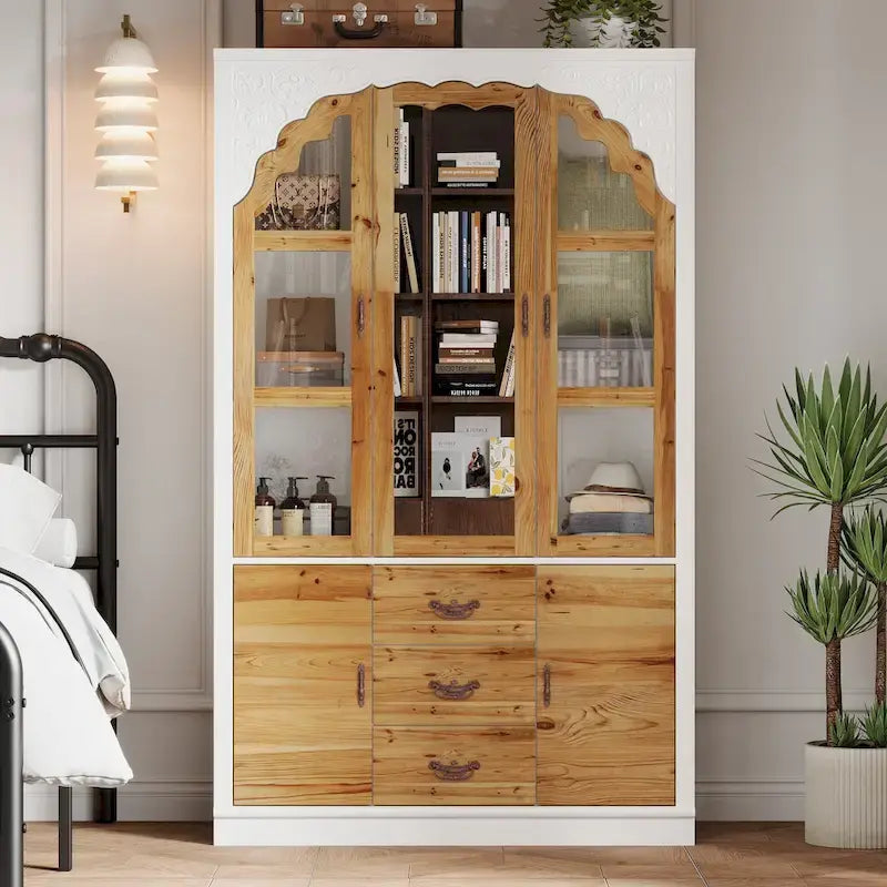 Classic Elegance Armoire Expandable Rustic Wardrobe with Glass Door