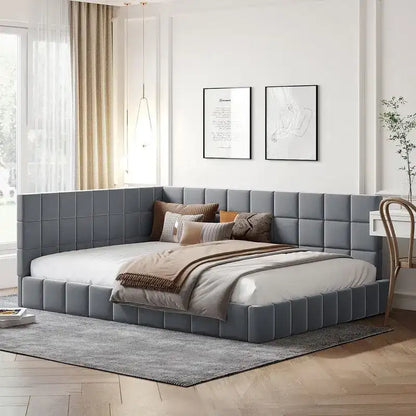 Full Size Upholstered Daybed/Sofa Bed with L-shaped Headboard