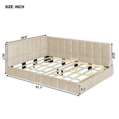 Full Size Upholstered Daybed/Sofa Bed with L-shaped Headboard