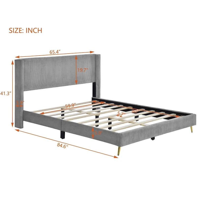 Queen Size Platform Bed with Metal Legs
