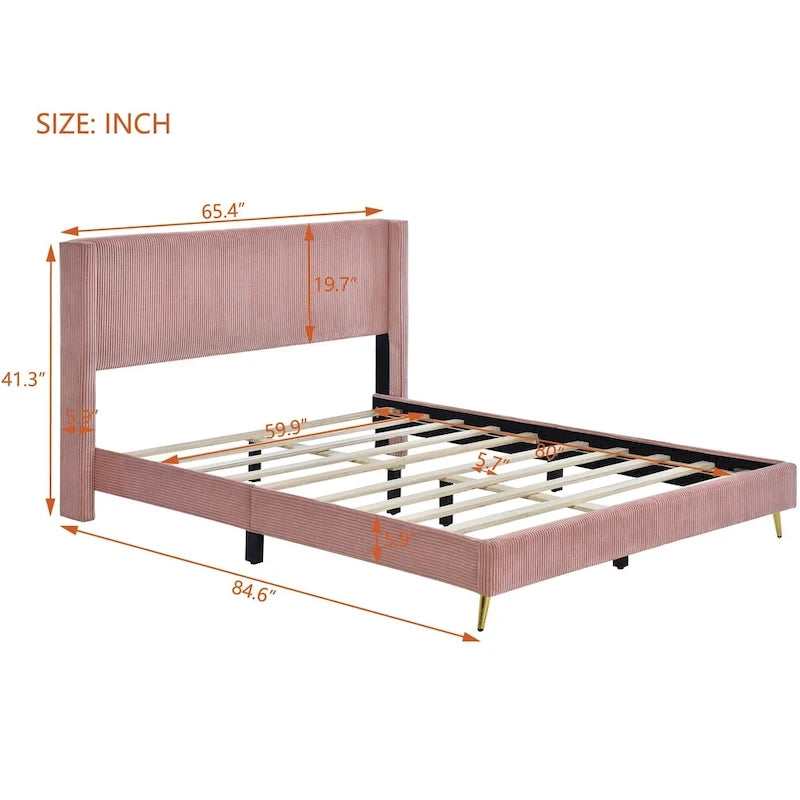 Queen Size Platform Bed with Metal Legs