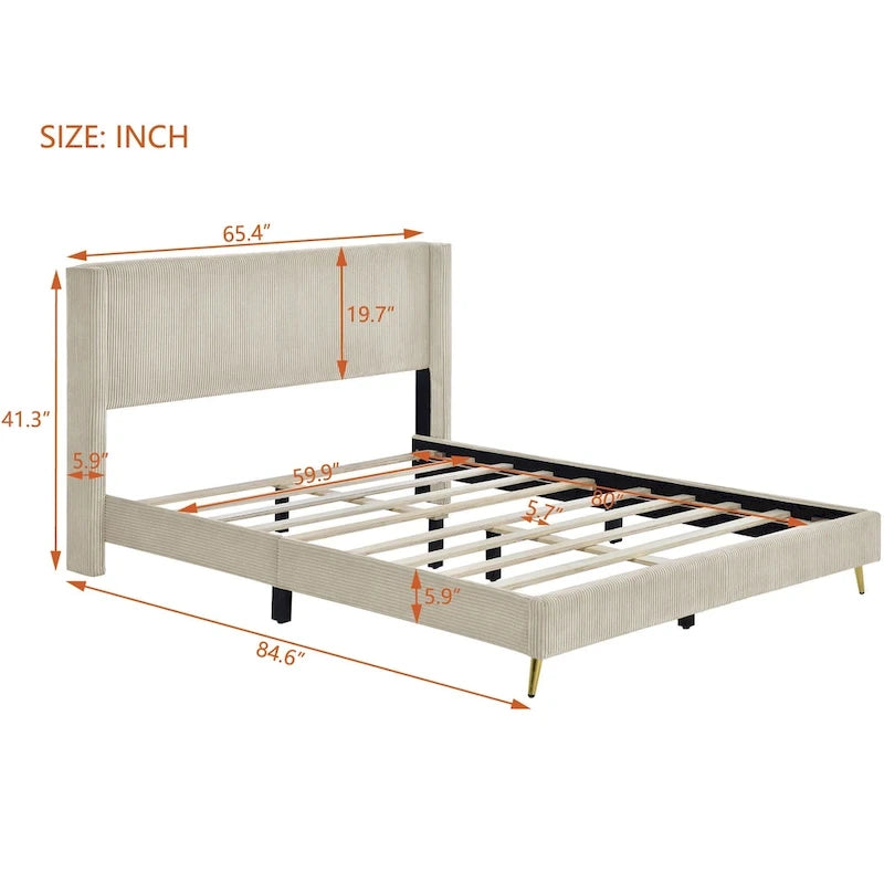 Queen Size Platform Bed with Metal Legs