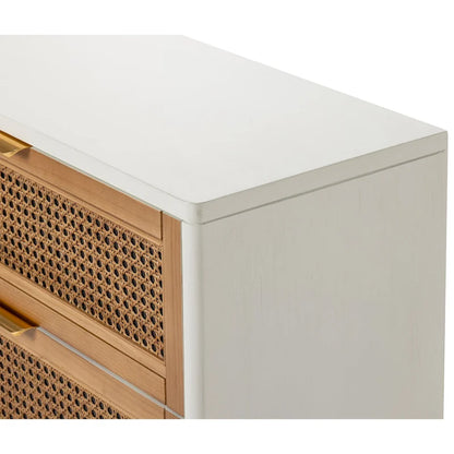 COZAYH Farmhouse 3-Drawer Nightstand, Rattan Cane Front Accent Dresser for Living Room, Bedroom