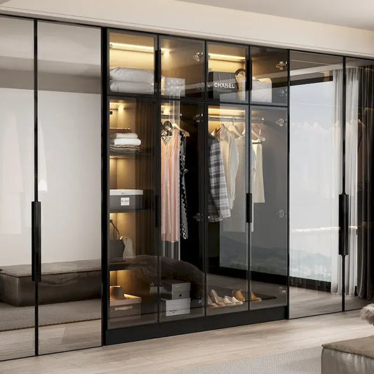 Modern Aluminum Framed Wardrobe: Spacious Design with LED Armoires