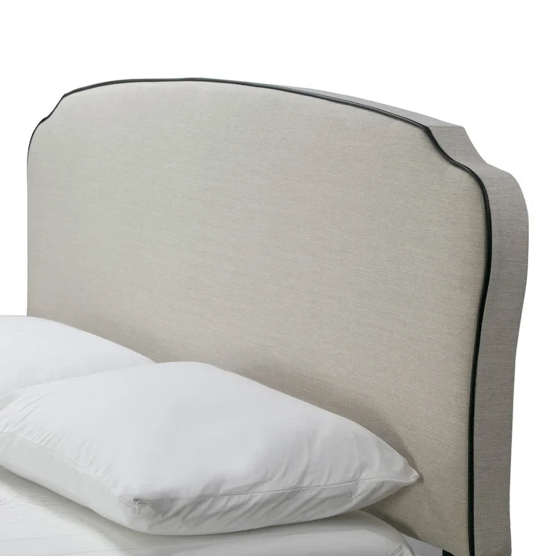 Aric Beige Fabric Queen Bed with Contrasting Piping Accent