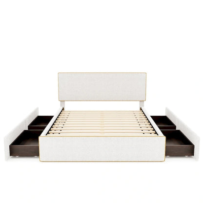 Queen Size Upholstered Platform Bed with 4 Drawers