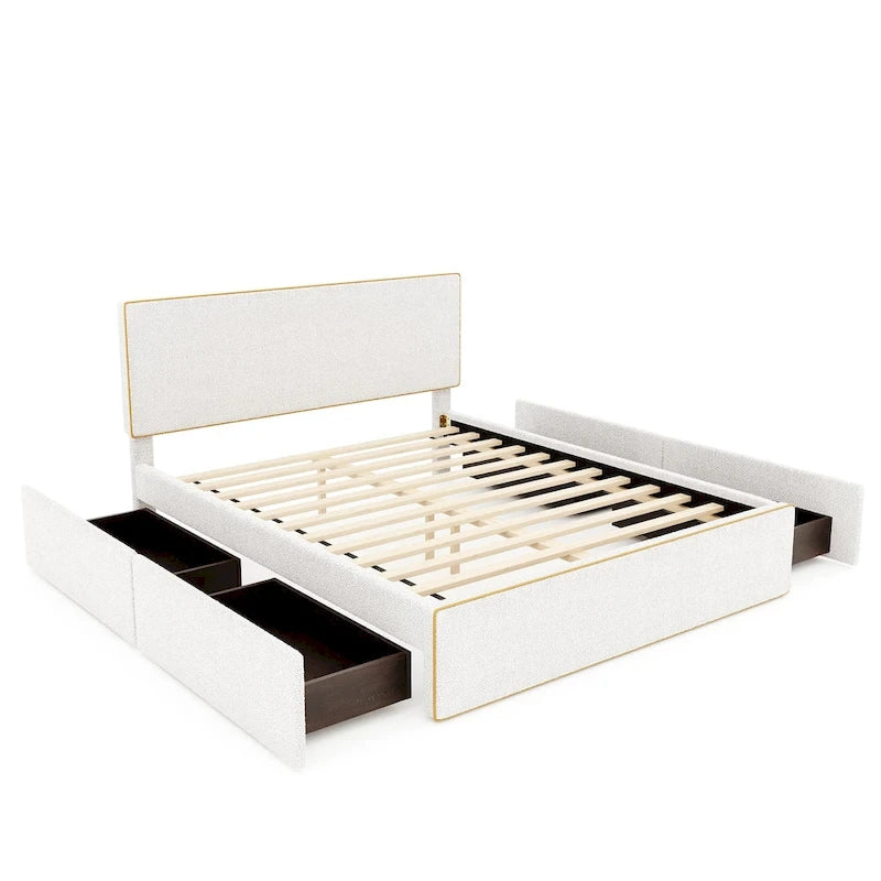 Queen Size Upholstered Platform Bed with 4 Drawers