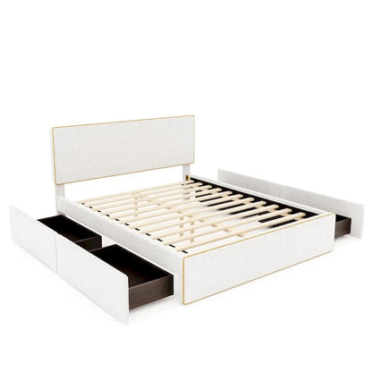 Queen Size Upholstered Platform Bed with 4 Drawers