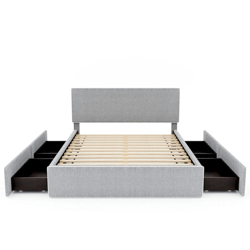 Queen Size Upholstered Platform Bed with 4 Drawers