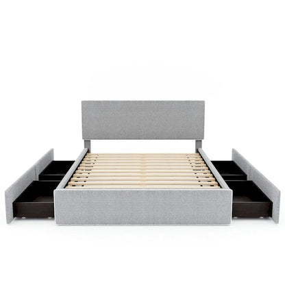 Queen Size Upholstered Platform Bed with 4 Drawers