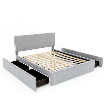 Queen Size Upholstered Platform Bed with 4 Drawers