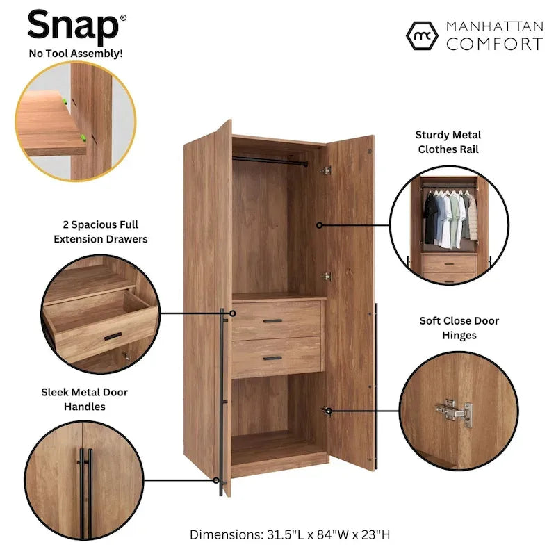 Manhattan Comfort Lee Modern 2.0 Freestanding Wardrobe Closet Armoire