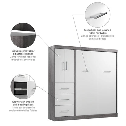 Nebula Full Murphy Bed with Wardrobe (84W) by Bestar