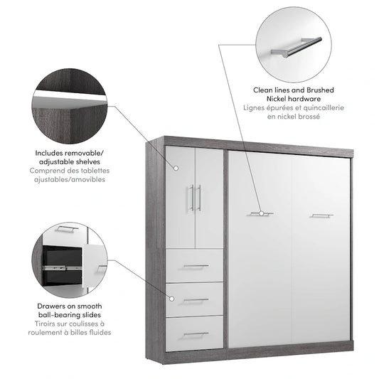 Nebula Full Murphy Bed with Wardrobe (84W) by Bestar