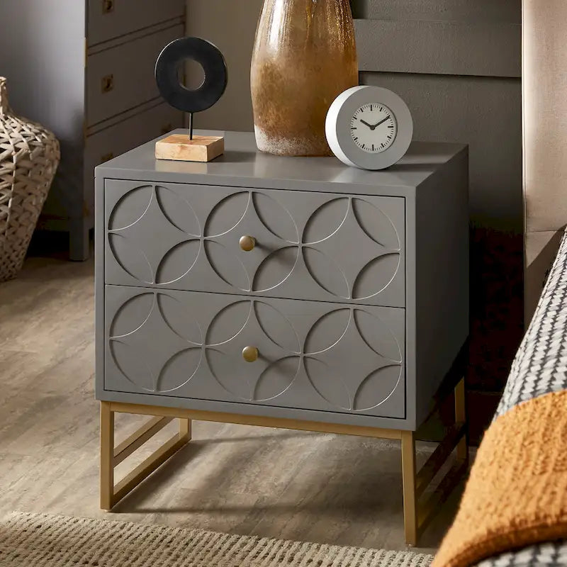 Luna Arched Diamond 2- Drawer Gold Metal End Table by iNSPIRE Q Bold