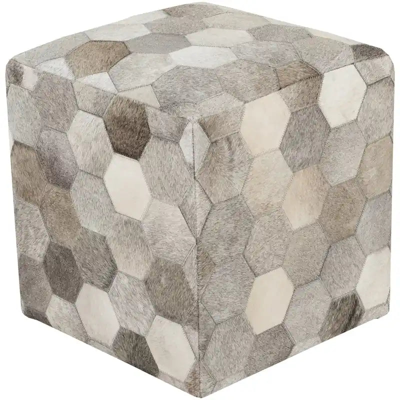 Geometric Zeke Square Hair On Hide Pouf