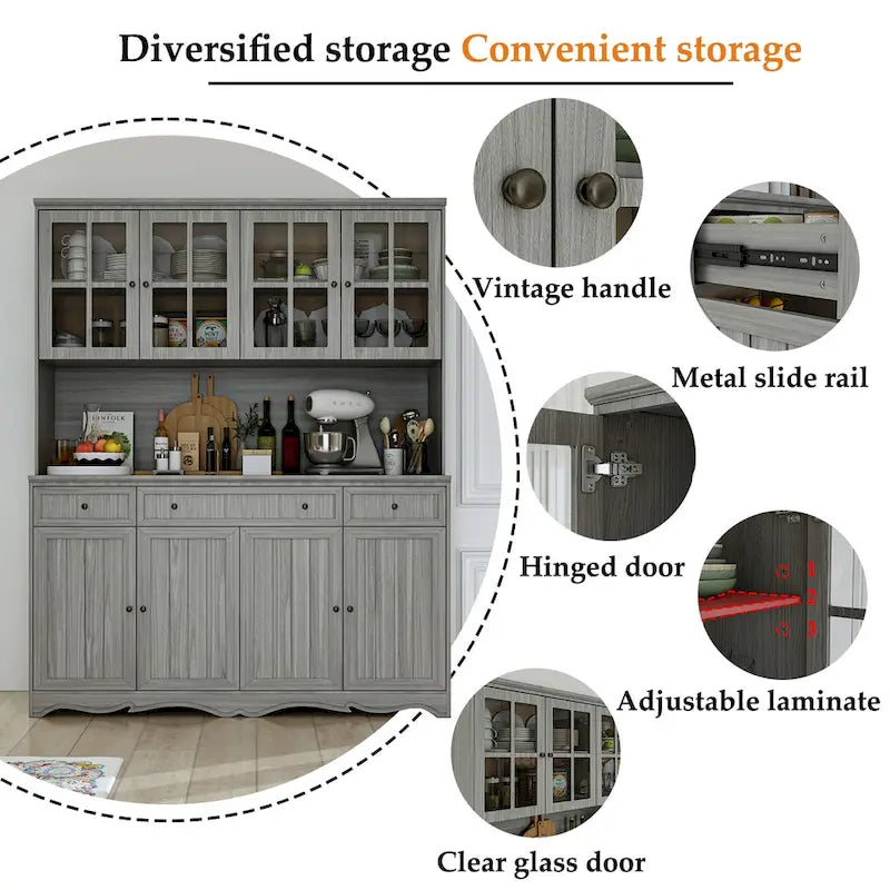 Storage Cabinet Buffet Hutch Storage Pantry Cabinet Display Sideboard