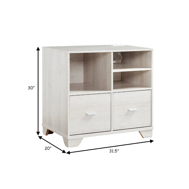 31 Inch File Cabinet Printer Stand Table with 2 Drawers, Oak White
