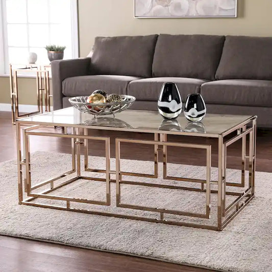 SEI Furniture Simons Rectangular Geometric Faux Marble Coffee Table