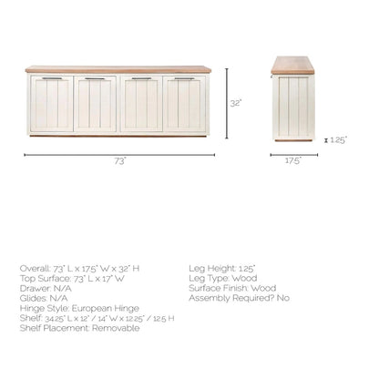 Fairview III Light Brown & White Solid Wood w/ 4 Cabinet Door Sideboard - 73W x 17D x 32H