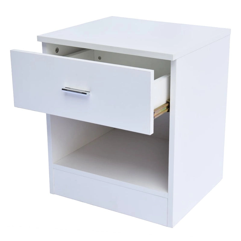 1-Drawer Metal Handle Bedside Cabinet Night Table White
