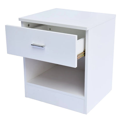 1-Drawer Metal Handle Bedside Cabinet Night Table White