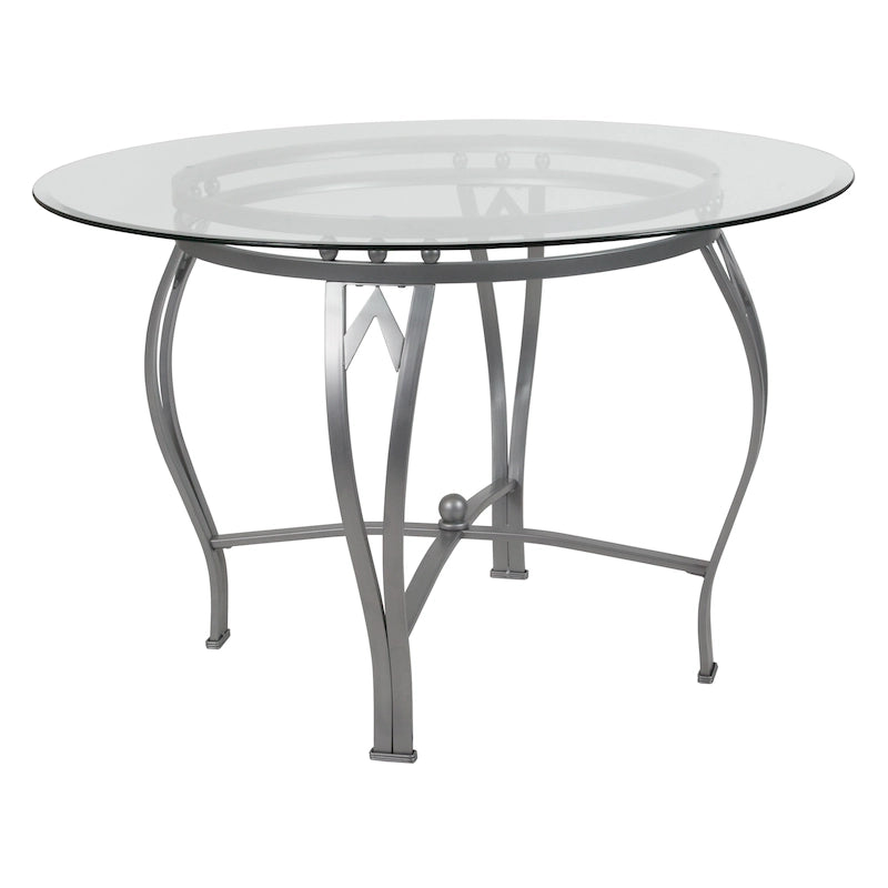 Syracuse 45 Round Glass Dining Table with Bowed Out Metal Frame